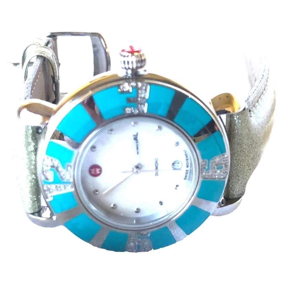 Michele Coral Turquoise 43 Diamonds Watch MW14B01F6025 SS Sapphire Crystal Swiss - Picture 7 of 16
